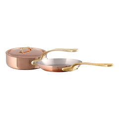 Mauviel M'Heritage M200B Polished Copper & Stainless Steel Saute Pan With Lid 3.2-qt and Frying Pan 10.24-in Bundle