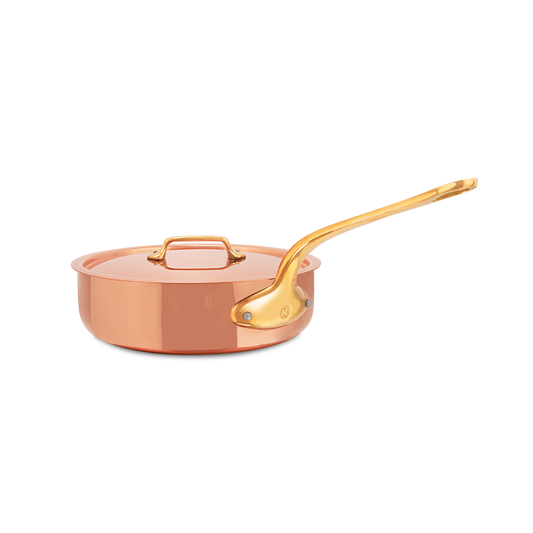 Mauviel M'Heritage M'200 B Copper Saute Pan With Lid, Brass Handle