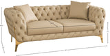 Aurora Contemporary Loveseat with Deep Button Tufting and Gold Stainless Steel Legs for Stylish Comfort