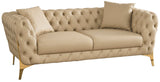 Aurora Contemporary Loveseat with Deep Button Tufting and Gold Stainless Steel Legs for Stylish Comfort