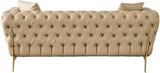 Aurora Contemporary Loveseat with Deep Button Tufting and Gold Stainless Steel Legs for Stylish Comfort