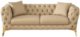 Aurora Contemporary Loveseat with Deep Button Tufting and Gold Stainless Steel Legs for Stylish Comfort