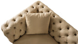 Aurora Contemporary Loveseat with Deep Button Tufting and Gold Stainless Steel Legs for Stylish Comfort