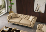 Aurora Contemporary Loveseat with Deep Button Tufting and Gold Stainless Steel Legs for Stylish Comfort