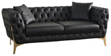 Aurora Contemporary Loveseat with Deep Button Tufting and Gold Stainless Steel Legs for Stylish Comfort