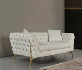 Aurora Contemporary Loveseat with Deep Button Tufting and Gold Stainless Steel Legs for Stylish Comfort