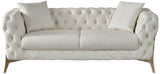 Aurora Contemporary Loveseat with Deep Button Tufting and Gold Stainless Steel Legs for Stylish Comfort