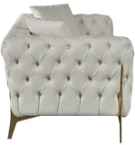 Aurora Contemporary Loveseat with Deep Button Tufting and Gold Stainless Steel Legs for Stylish Comfort