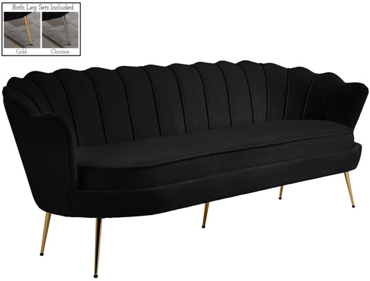 Gardenia Luxe Velvet Sofa with Glam Gold Chrome Legs and Deep Channel Tufting for Modern Elegance