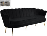 Gardenia Luxe Velvet Sofa with Glam Gold Chrome Legs and Deep Channel Tufting for Modern Elegance