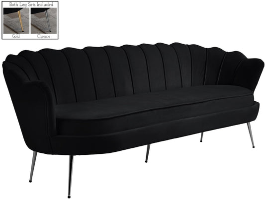 Gardenia Luxe Velvet Sofa with Glam Gold Chrome Legs and Deep Channel Tufting for Modern Elegance