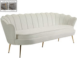 Gardenia Luxe Velvet Sofa with Glam Gold Chrome Legs and Deep Channel Tufting for Modern Elegance