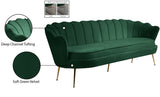 Gardenia Luxe Velvet Sofa with Glam Gold Chrome Legs and Deep Channel Tufting for Modern Elegance