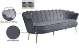 Gardenia Luxe Velvet Sofa with Glam Gold Chrome Legs and Deep Channel Tufting for Modern Elegance