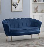 Gardenia Contemporary Loveseat with Deep Channel Tufting and Glam Gold Chrome Legs for Stylish Comfort