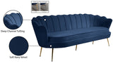 Gardenia Luxe Velvet Sofa with Glam Gold Chrome Legs and Deep Channel Tufting for Modern Elegance