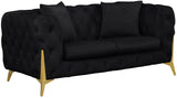 KingdomVelvet Chic Contemporary Loveseat with Deep Button Tufting and Stylish Gold Metal Legs