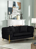 KingdomVelvet Chic Contemporary Loveseat with Deep Button Tufting and Stylish Gold Metal Legs