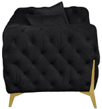 KingdomVelvet Chic Contemporary Loveseat with Deep Button Tufting and Stylish Gold Metal Legs