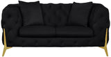 KingdomVelvet Chic Contemporary Loveseat with Deep Button Tufting and Stylish Gold Metal Legs