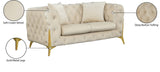 KingdomVelvet Chic Contemporary Loveseat with Deep Button Tufting and Stylish Gold Metal Legs