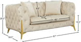 KingdomVelvet Chic Contemporary Loveseat with Deep Button Tufting and Stylish Gold Metal Legs