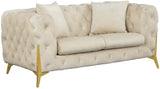 KingdomVelvet Chic Contemporary Loveseat with Deep Button Tufting and Stylish Gold Metal Legs