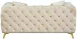 KingdomVelvet Chic Contemporary Loveseat with Deep Button Tufting and Stylish Gold Metal Legs
