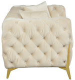 KingdomVelvet Chic Contemporary Loveseat with Deep Button Tufting and Stylish Gold Metal Legs