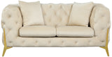 KingdomVelvet Chic Contemporary Loveseat with Deep Button Tufting and Stylish Gold Metal Legs