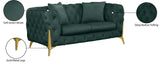 KingdomVelvet Chic Contemporary Loveseat with Deep Button Tufting and Stylish Gold Metal Legs