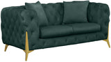 KingdomVelvet Chic Contemporary Loveseat with Deep Button Tufting and Stylish Gold Metal Legs