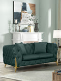 KingdomVelvet Chic Contemporary Loveseat with Deep Button Tufting and Stylish Gold Metal Legs