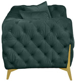 KingdomVelvet Chic Contemporary Loveseat with Deep Button Tufting and Stylish Gold Metal Legs