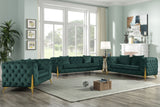 KingdomVelvet Chic Contemporary Loveseat with Deep Button Tufting and Stylish Gold Metal Legs