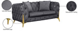 KingdomVelvet Chic Contemporary Loveseat with Deep Button Tufting and Stylish Gold Metal Legs