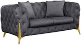 KingdomVelvet Chic Contemporary Loveseat with Deep Button Tufting and Stylish Gold Metal Legs