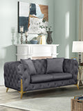 KingdomVelvet Chic Contemporary Loveseat with Deep Button Tufting and Stylish Gold Metal Legs