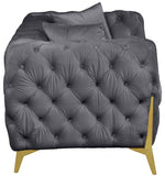 KingdomVelvet Chic Contemporary Loveseat with Deep Button Tufting and Stylish Gold Metal Legs