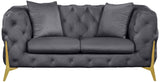 KingdomVelvet Chic Contemporary Loveseat with Deep Button Tufting and Stylish Gold Metal Legs