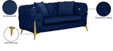 KingdomVelvet Chic Contemporary Loveseat with Deep Button Tufting and Stylish Gold Metal Legs