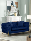 KingdomVelvet Chic Contemporary Loveseat with Deep Button Tufting and Stylish Gold Metal Legs