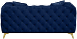 KingdomVelvet Chic Contemporary Loveseat with Deep Button Tufting and Stylish Gold Metal Legs