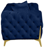 KingdomVelvet Chic Contemporary Loveseat with Deep Button Tufting and Stylish Gold Metal Legs