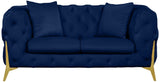 KingdomVelvet Chic Contemporary Loveseat with Deep Button Tufting and Stylish Gold Metal Legs