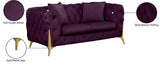 KingdomVelvet Chic Contemporary Loveseat with Deep Button Tufting and Stylish Gold Metal Legs