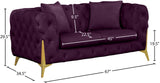 KingdomVelvet Chic Contemporary Loveseat with Deep Button Tufting and Stylish Gold Metal Legs