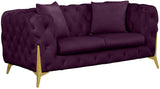 KingdomVelvet Chic Contemporary Loveseat with Deep Button Tufting and Stylish Gold Metal Legs