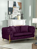 KingdomVelvet Chic Contemporary Loveseat with Deep Button Tufting and Stylish Gold Metal Legs
