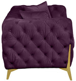 KingdomVelvet Chic Contemporary Loveseat with Deep Button Tufting and Stylish Gold Metal Legs